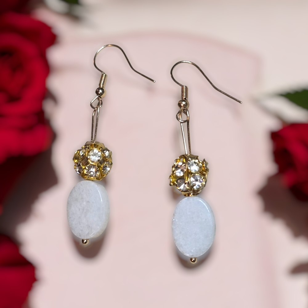 Elegant Gold and White Stone Earrings